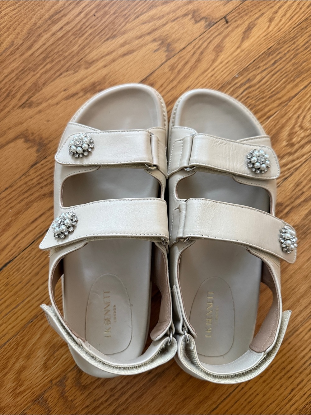 LK Bennett Cream Pearl-Embellished Strap Sandals for Women